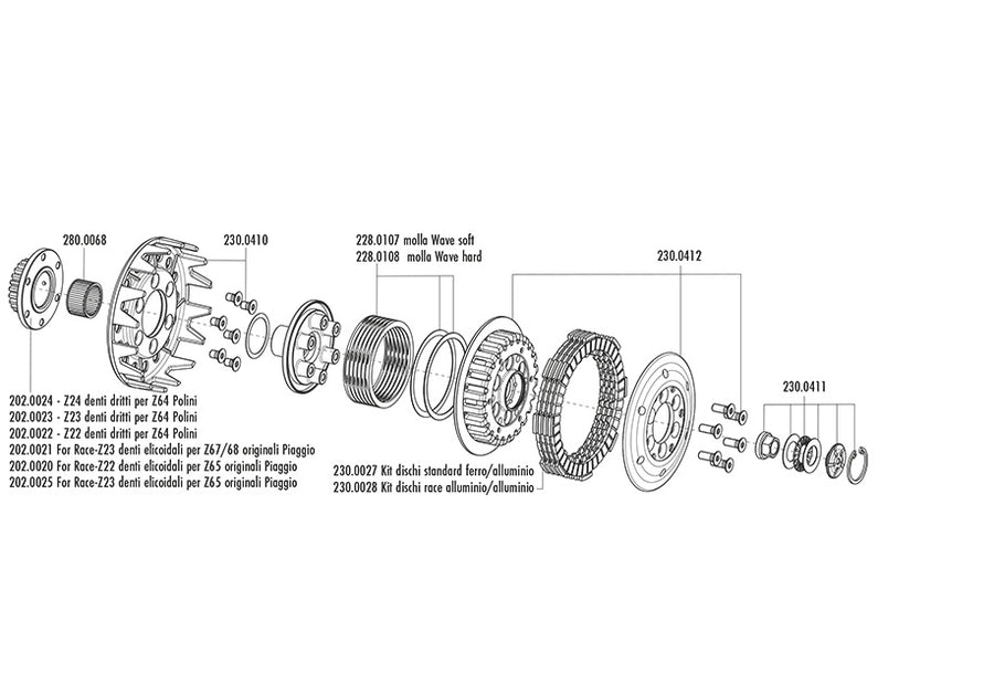 Vespa Cosa 125 [1988-1997] - Rennkupplung mit Zahnkranz Z24 Ritzel gerade verzahnt