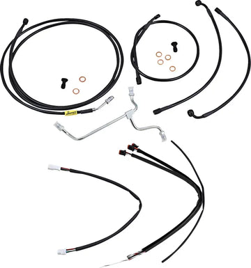 Harley Davidson Flhx [BURLY BRAND] - Complete Black Vinyl Handlebar Cable/Line Set for Ape Hanger