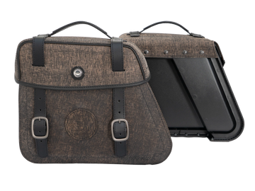 Motorcycle bag [Hepco & Becker] - leather bag set Rugged Cutout 19 L incl. quick release - brown - cutout
