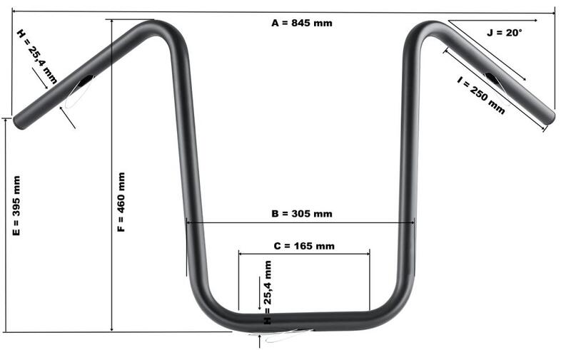 Harley Davidson Sportster 883 Iron XL 883 N [HIGHWAY HAWK] - Bad Hawk 1 inch handlebar with 3 holes, 845mm wide 370mm high, chrome