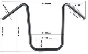 Kawasaki Vn 900 Cla [HIGHWAY HAWK] - Bad Hawk 1 inch handlebar with 3 holes, 845mm wide 370mm high, chrome