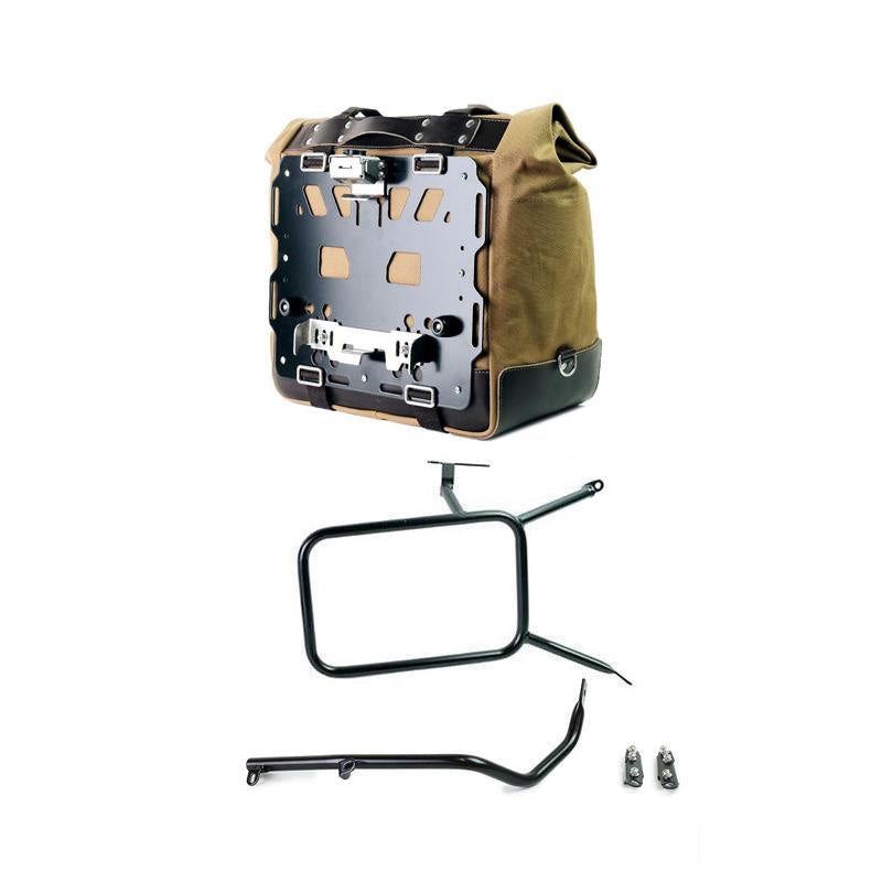 BMW R nineT 1200 Pure [2017-2023] - Kultige Seitentasche in Canvas 40L - 50L + Aluminiumplatte + rechter Rahmen für Atlas Aluminiumtasche