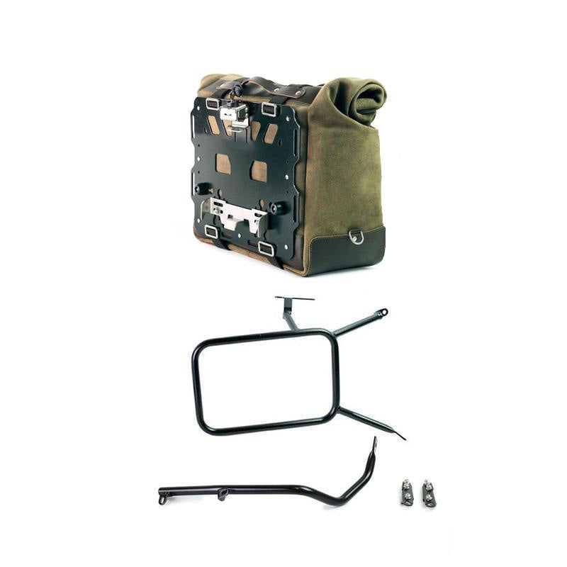 BMW R nineT 1200 Urban G/S (high exhaust) [2017-2023] - Iconic split leather side bag 40L - 50L + aluminum plate + NineT right frame for Atlas aluminum bag