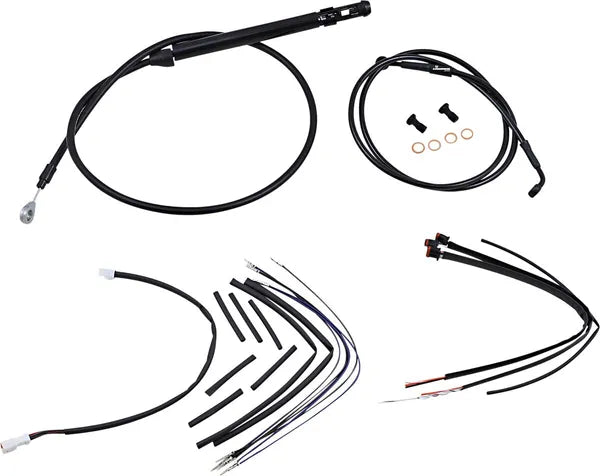 Harley Davidson FX [BURLY BRAND] - Complete Black Vinyl Handlebar Cable/Line Set for Ape Hanger