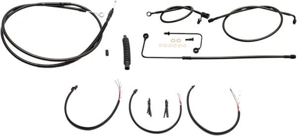 Harley Davidson FLS [LA CHOPPERS] - Complete Midnight Braided Handlebar Cable/Brake Line Kit