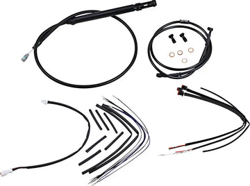 Harley Davidson FX [BURLY BRAND] - Complete Black Vinyl Handlebar Cable/Line Set for Ape Hanger